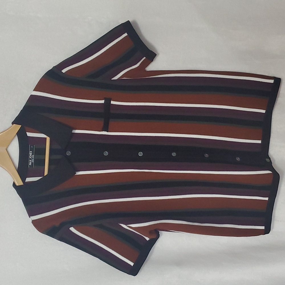 Paul Jones Men's Striped Casual Button Down Shirt - Black, Brown, White